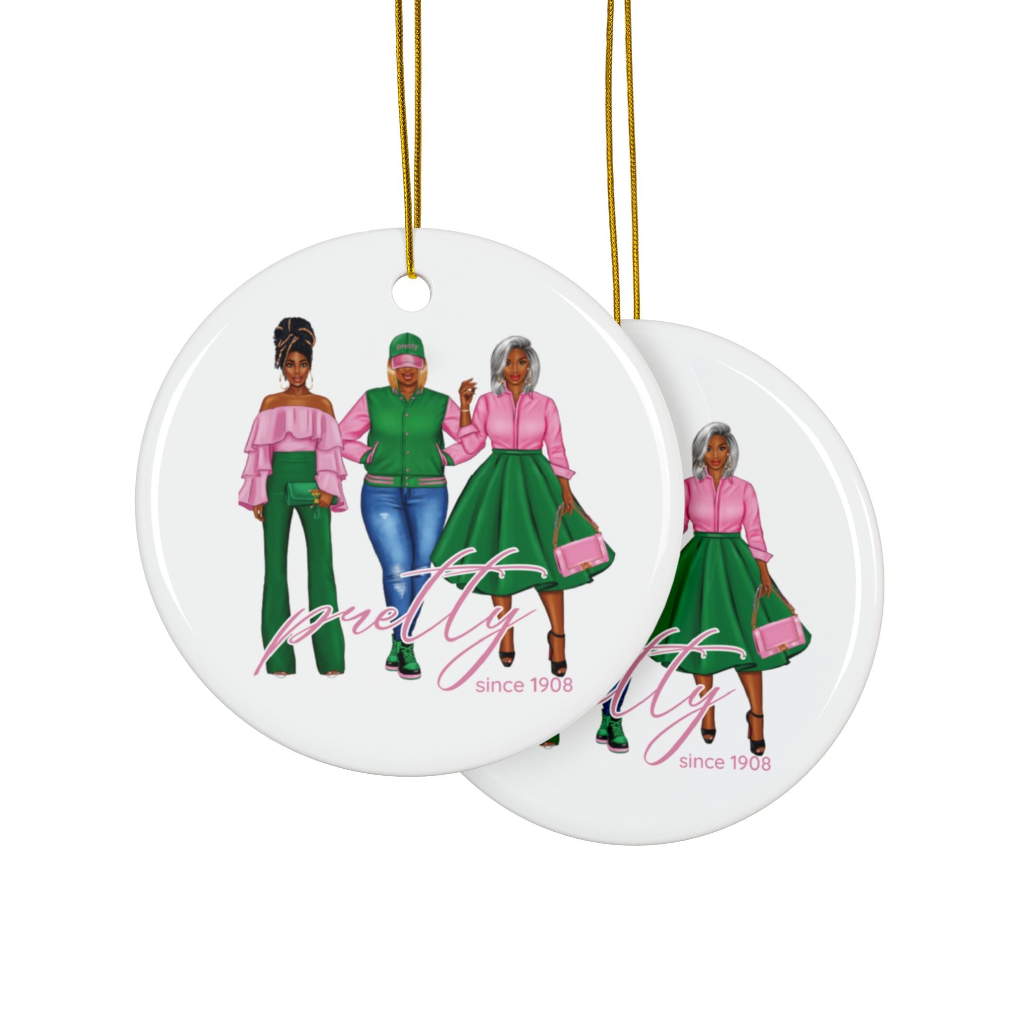 Divine Sisterhood Ceramic Ornament in Pink/Green