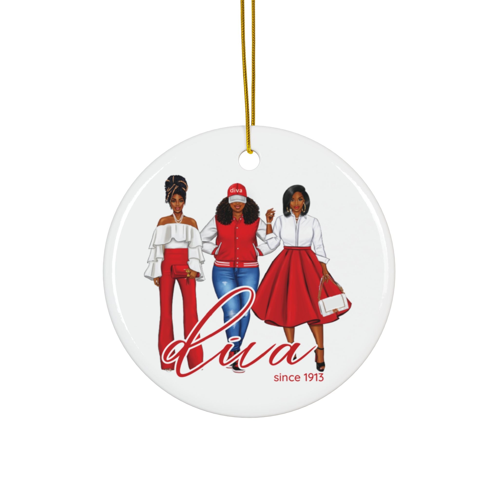 Divine Sisterhood Ceramic Ornament in Red/White