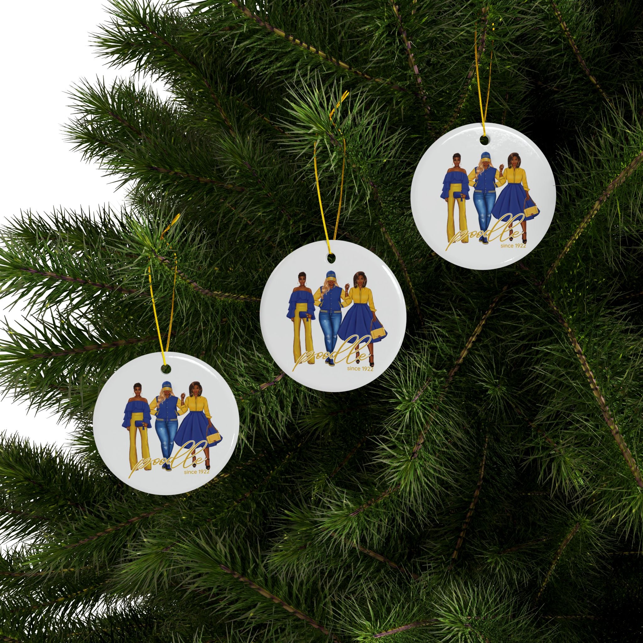Divine Sisterhood Ceramic Ornament in Blue/Yellow
