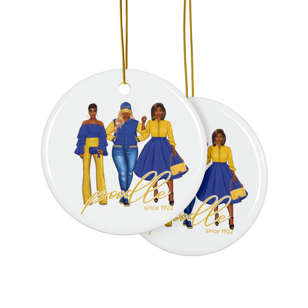 Divine Sisterhood Ceramic Ornament in Blue/Yellow