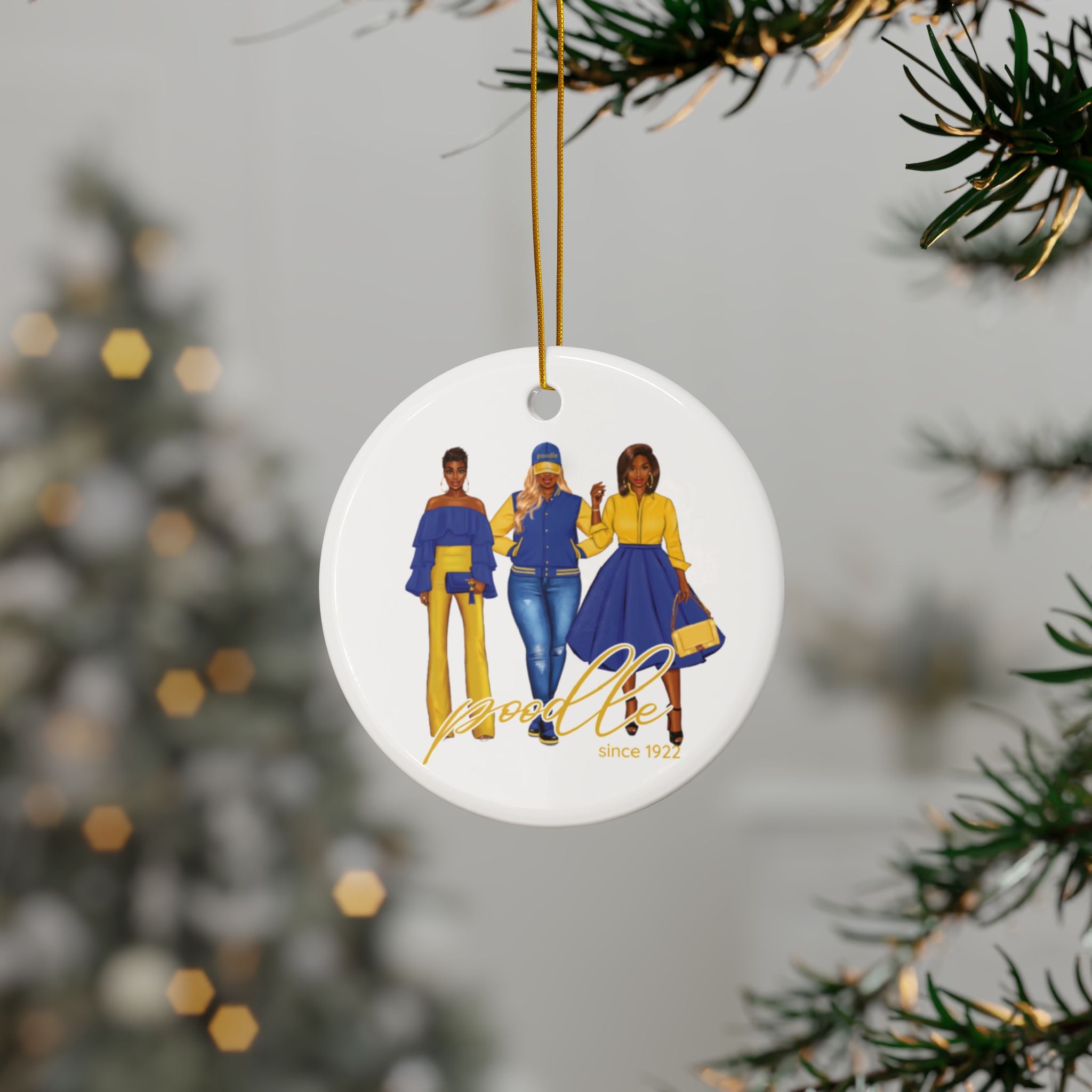 Divine Sisterhood Ceramic Ornament in Blue/Yellow