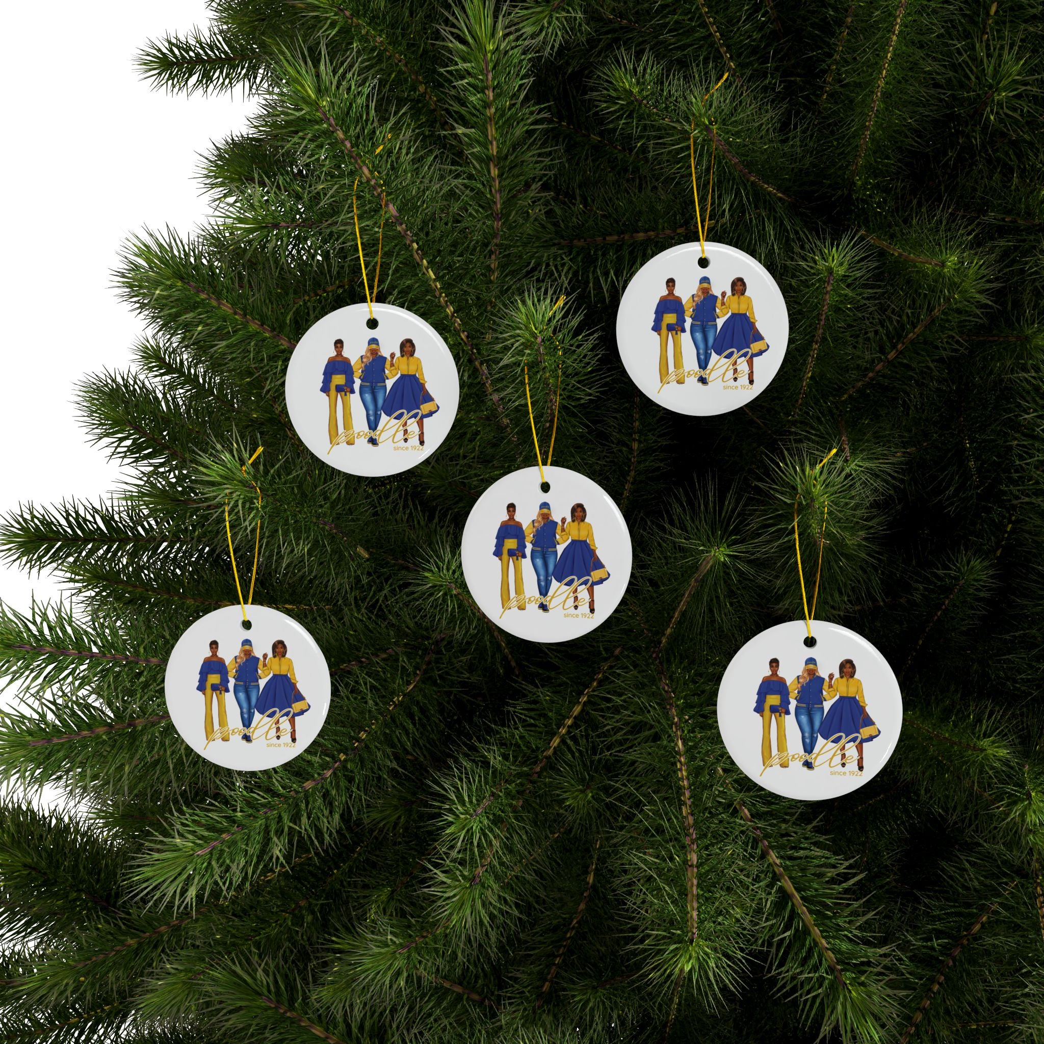 Divine Sisterhood Ceramic Ornament in Blue/Yellow