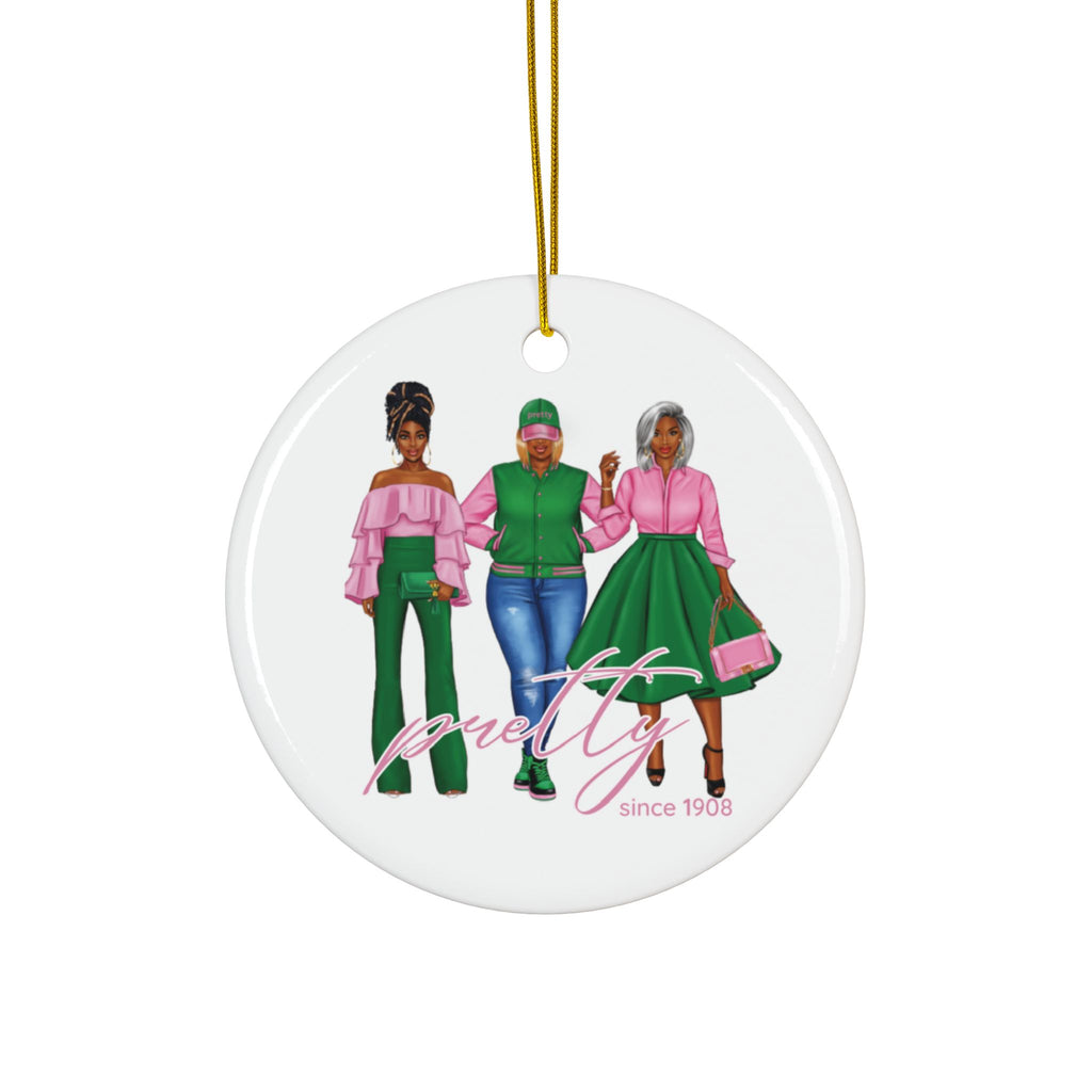 Divine Sisterhood Ceramic Ornament in Pink/Green