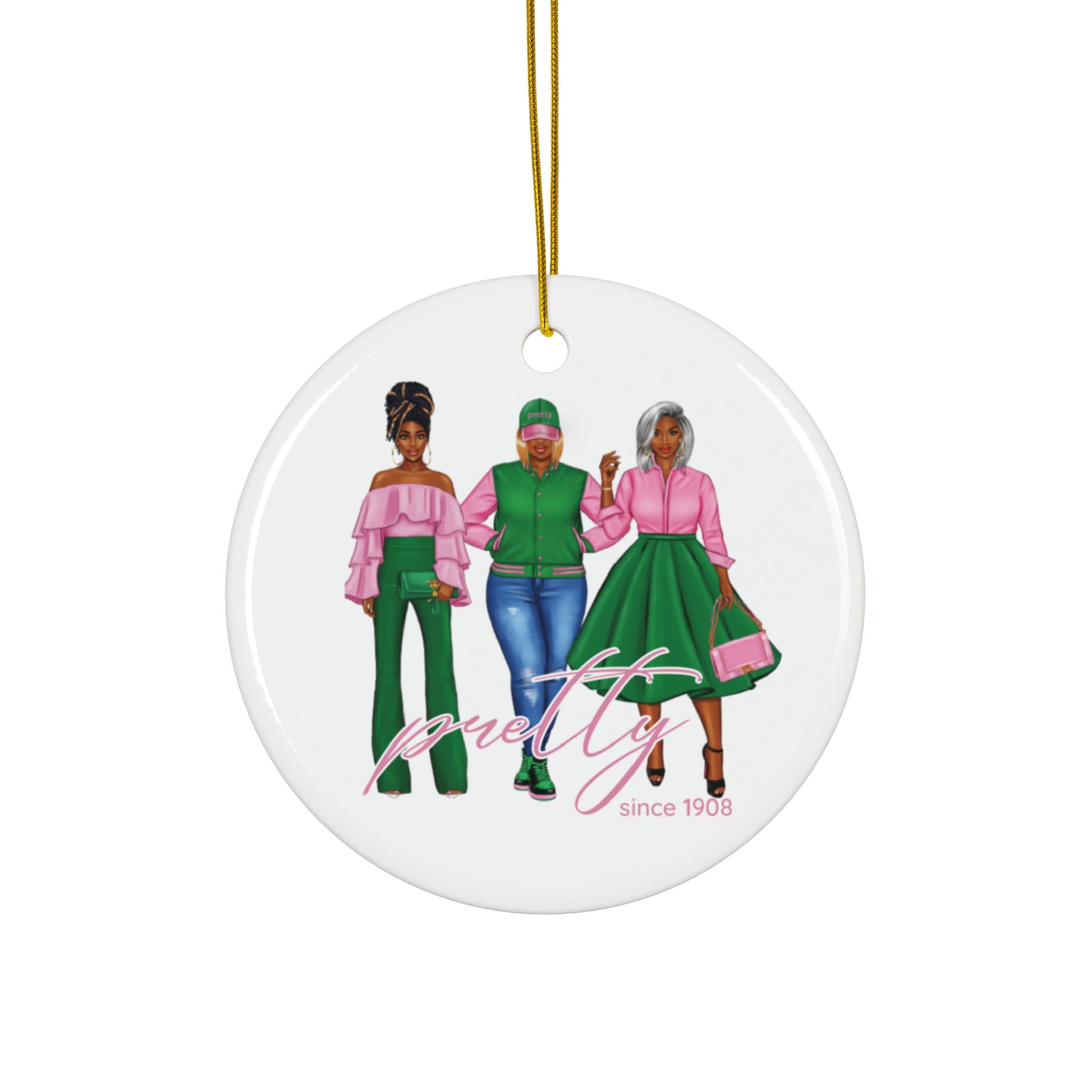 Divine Sisterhood Ceramic Ornament in Pink/Green