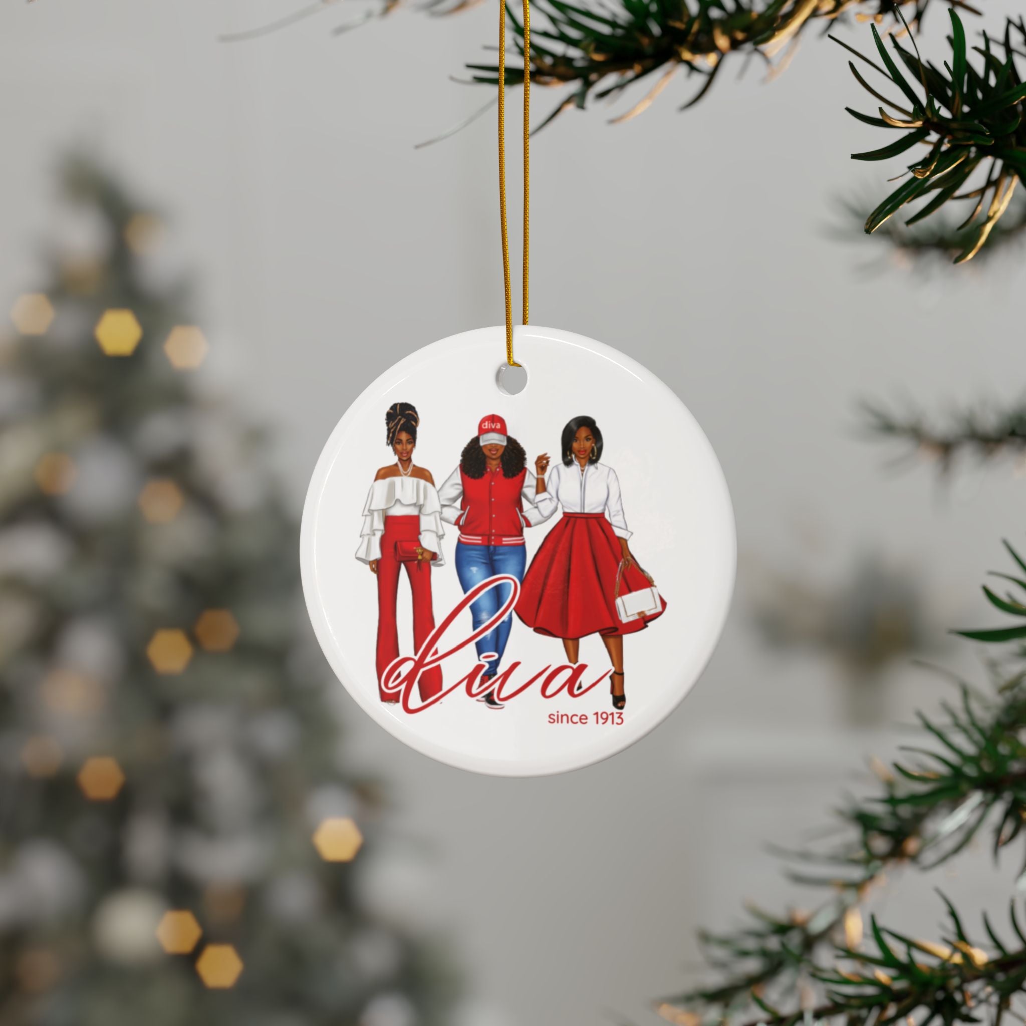 Divine Sisterhood Ceramic Ornament in Red/White